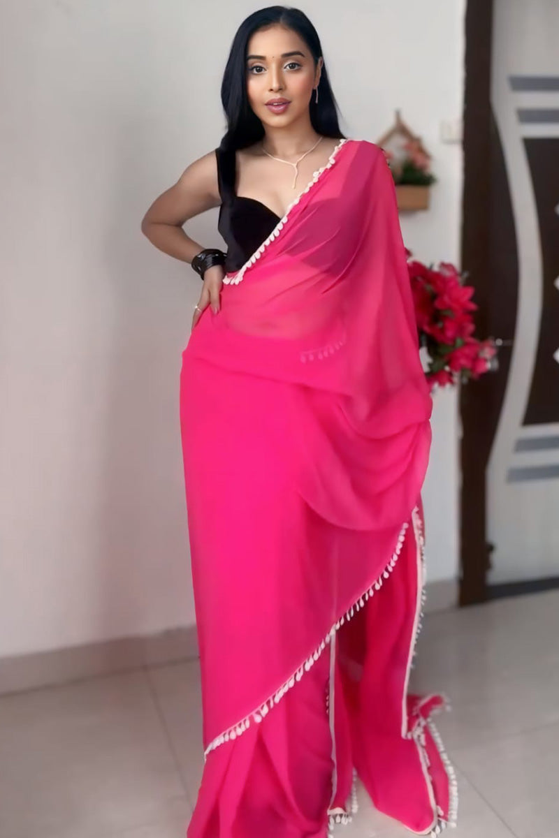 Susurrous 1-Minute Ready To Wear Pink Georgette Saree
