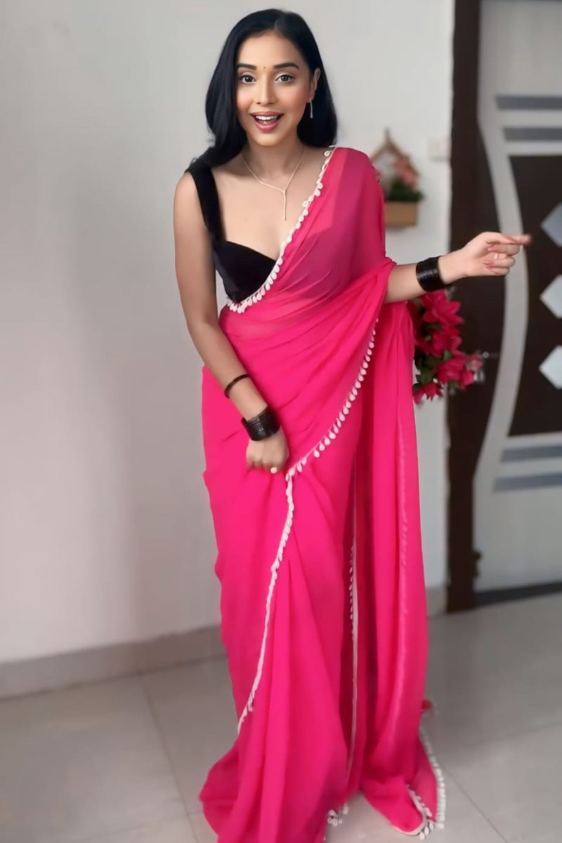 Susurrous 1-Minute Ready To Wear Pink Georgette Saree