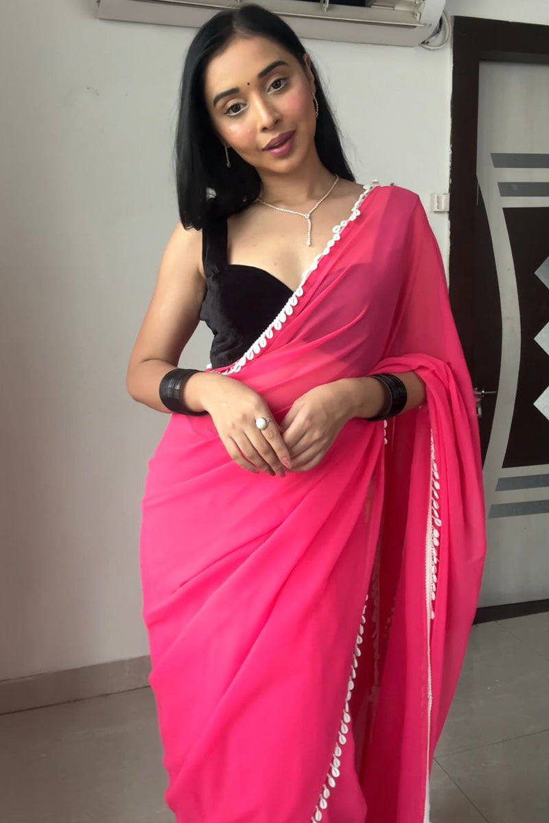 Susurrous 1-Minute Ready To Wear Pink Georgette Saree