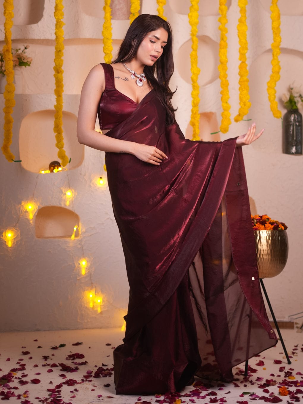 Murmurous Maroon Fancy Silk Saree With Surreptitious Blouse Piece
