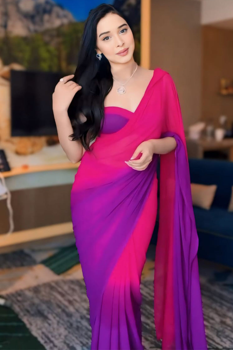 Jazzy 1-Minute Ready To Wear Pink and Purple Georgette Saree