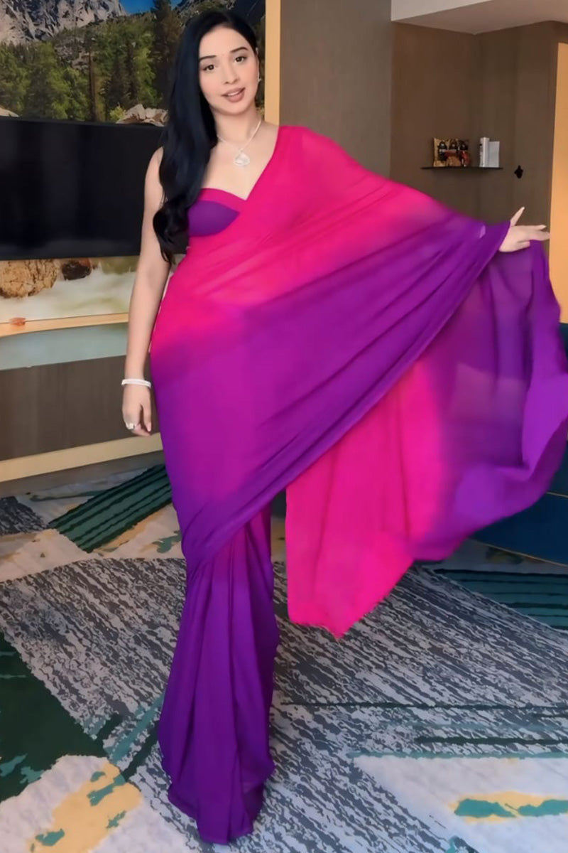 Jazzy 1-Minute Ready To Wear Pink and Purple Georgette Saree