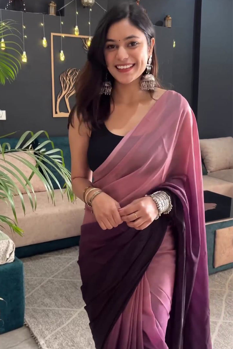 Quixotic 1-Minute Ready To Wear Peach and Wine Georgette Saree