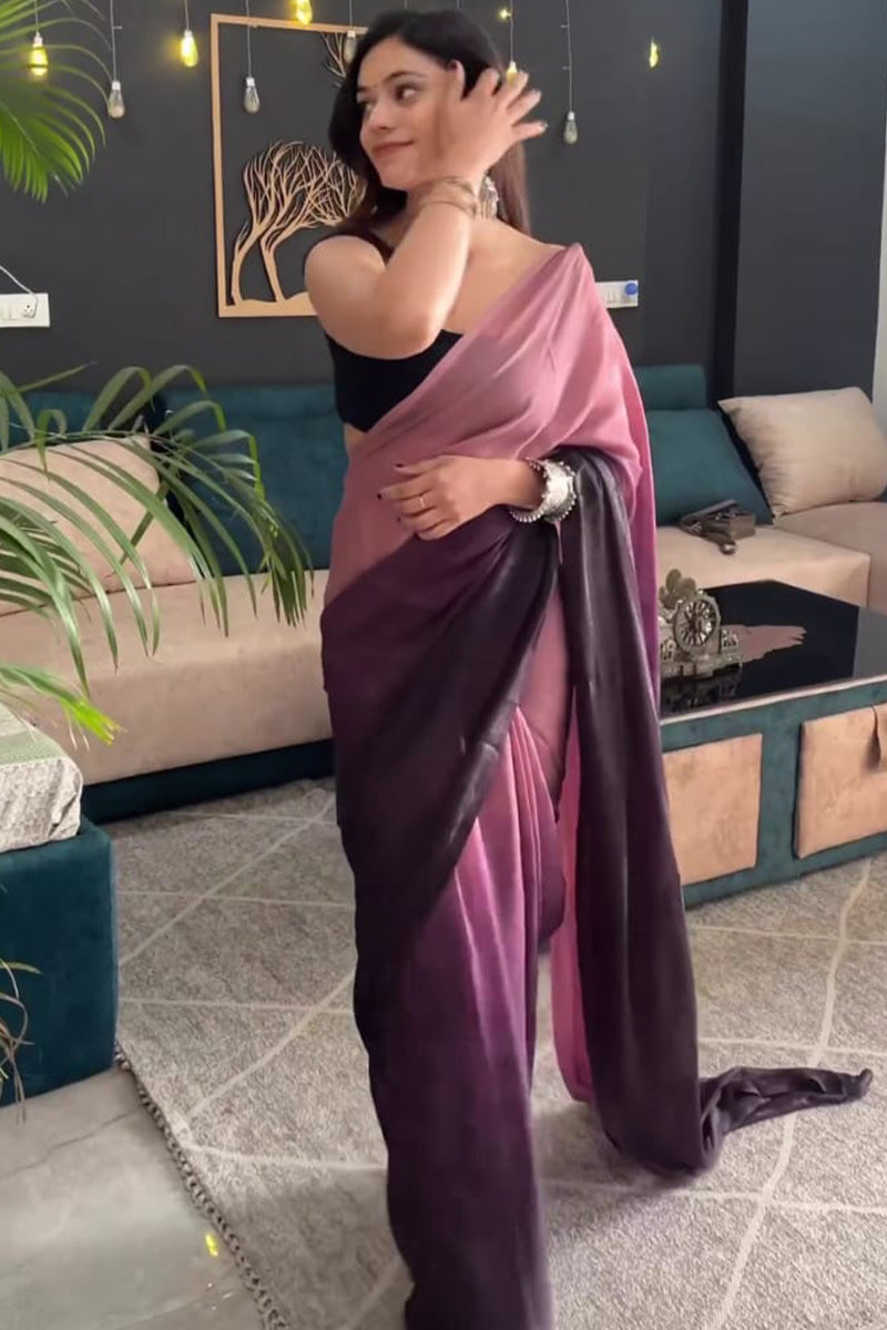 Quixotic 1-Minute Ready To Wear Peach and Wine Georgette Saree