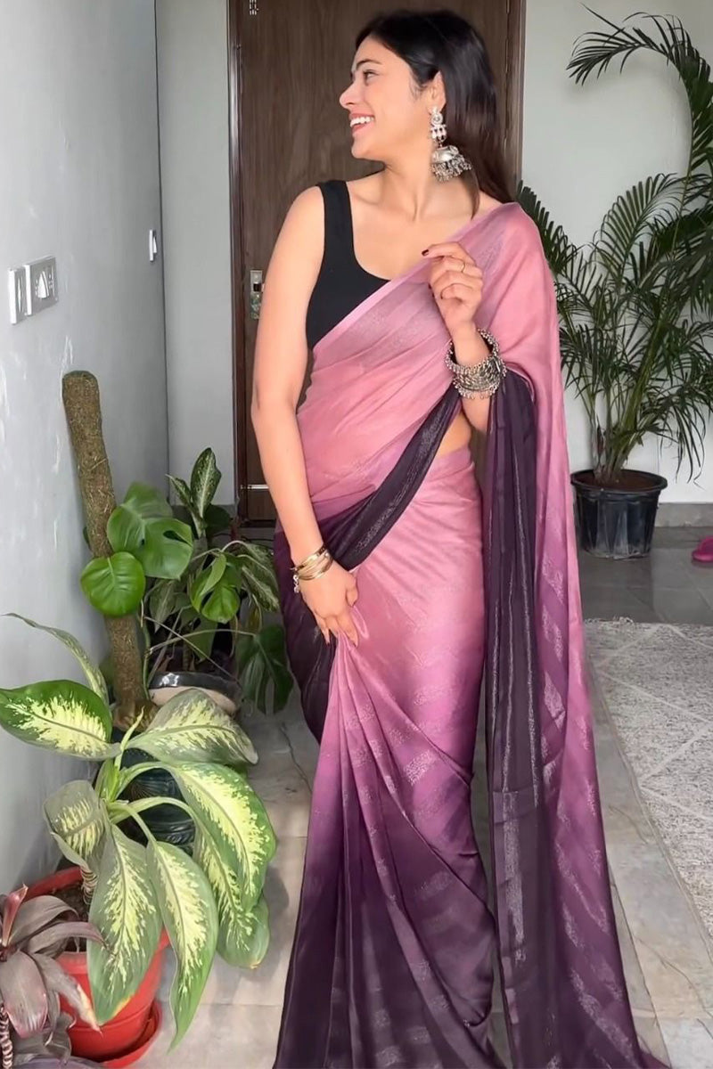 Quixotic 1-Minute Ready To Wear Peach and Wine Georgette Saree