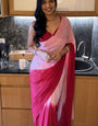 Dazzling 1-Minute Ready To Wear Pink And Red Georgette Saree