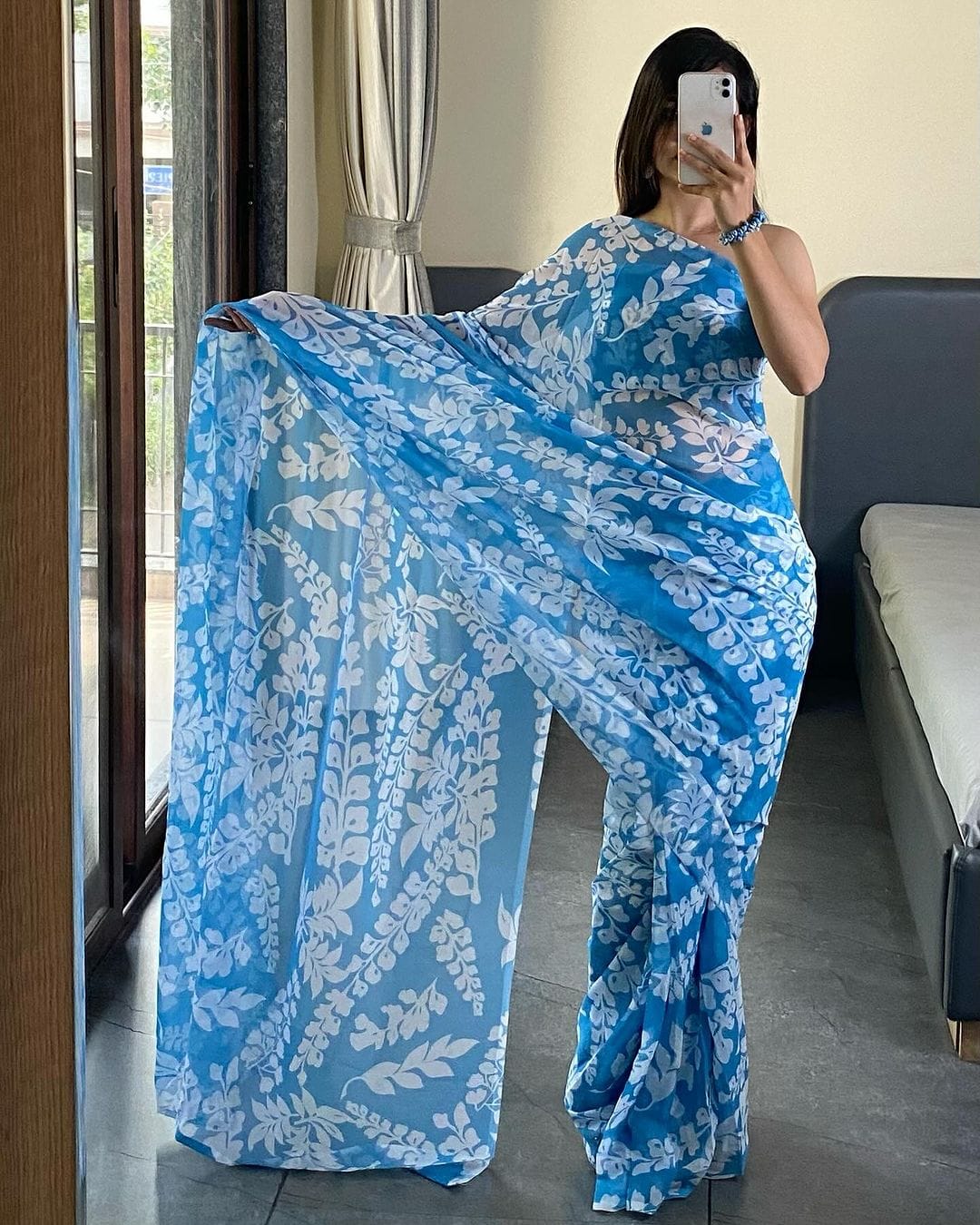 Petrichor 1-Minute Ready To Wear Firozi Georgette Saree