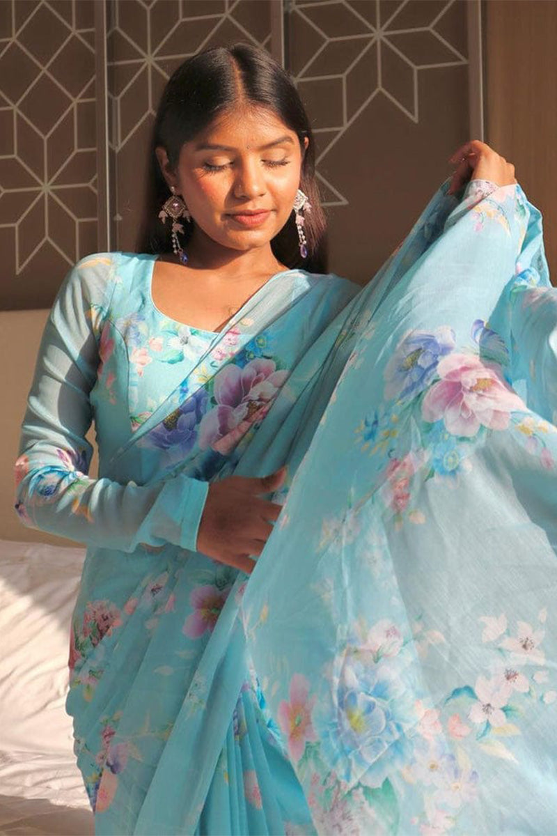 Enchanting 1-Minute Ready To Wear Sky Georgette Saree