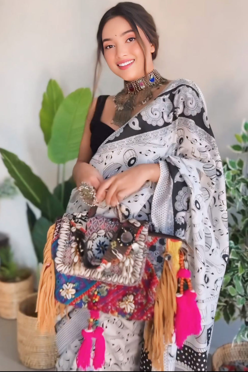 Ethereal 1-Minute Ready To Wear White Georgette Saree