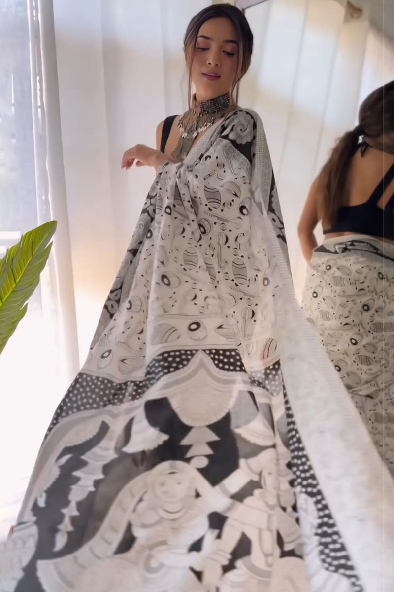 Ethereal 1-Minute Ready To Wear White Georgette Saree