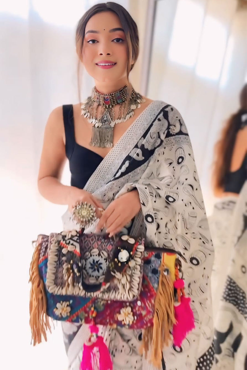 Ethereal 1-Minute Ready To Wear White Georgette Saree