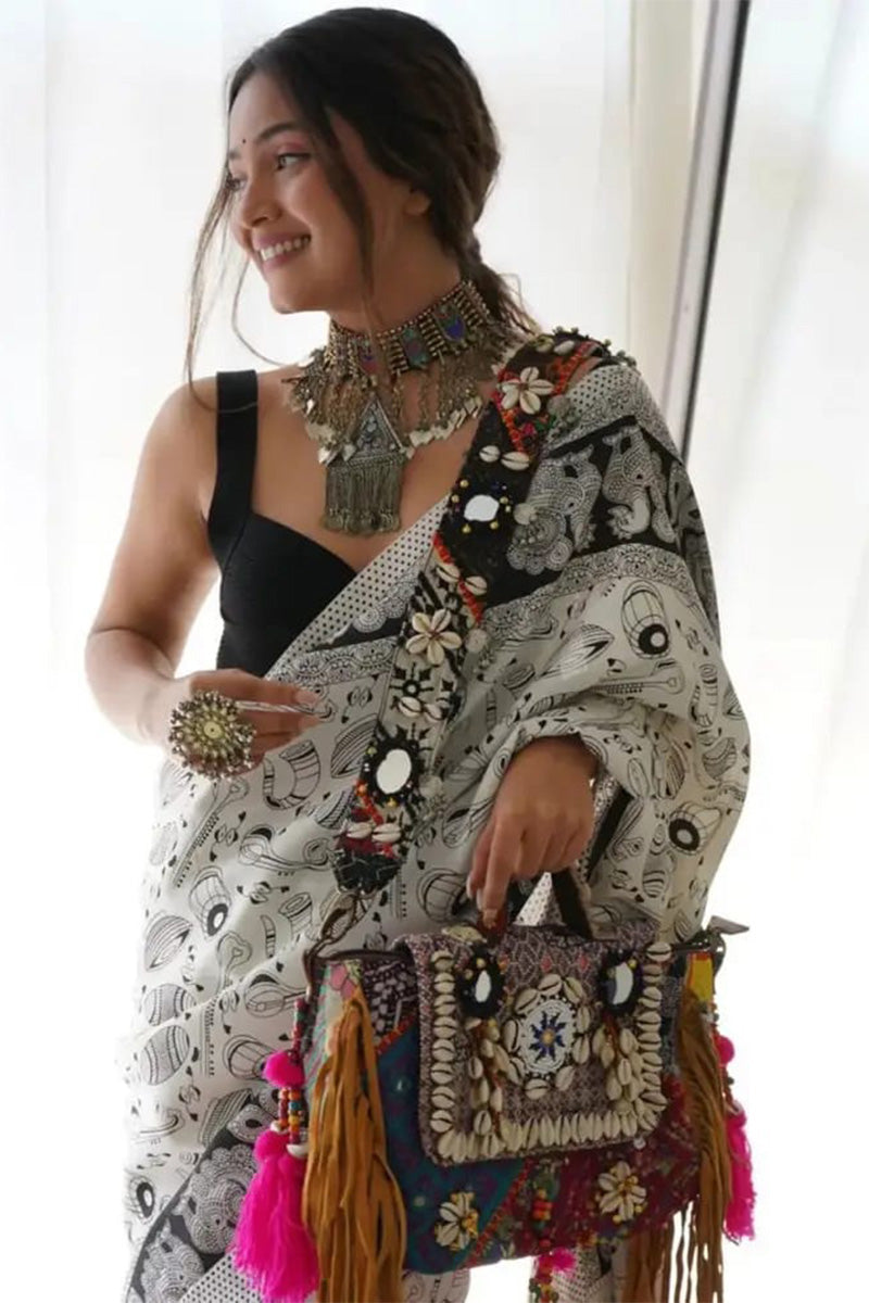 Ethereal 1-Minute Ready To Wear White Georgette Saree