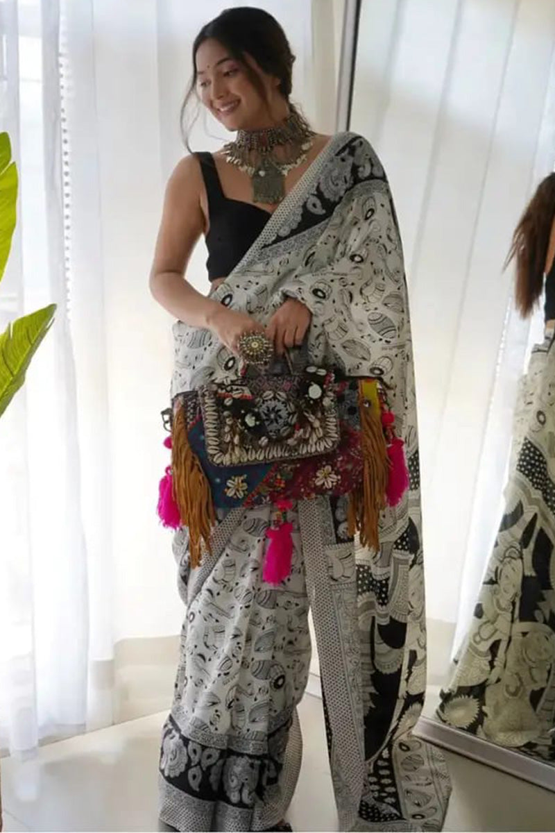 Ethereal 1-Minute Ready To Wear White Georgette Saree