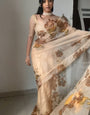 Snappy 1-Minute Ready To Wear Beige Organza Silk Saree