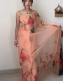 Conflate 1-Minute Ready To Wear Peach Organza Silk Saree