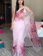 Most Admirable 1-Minute Ready To Wear Baby Pink Organza Silk Saree
