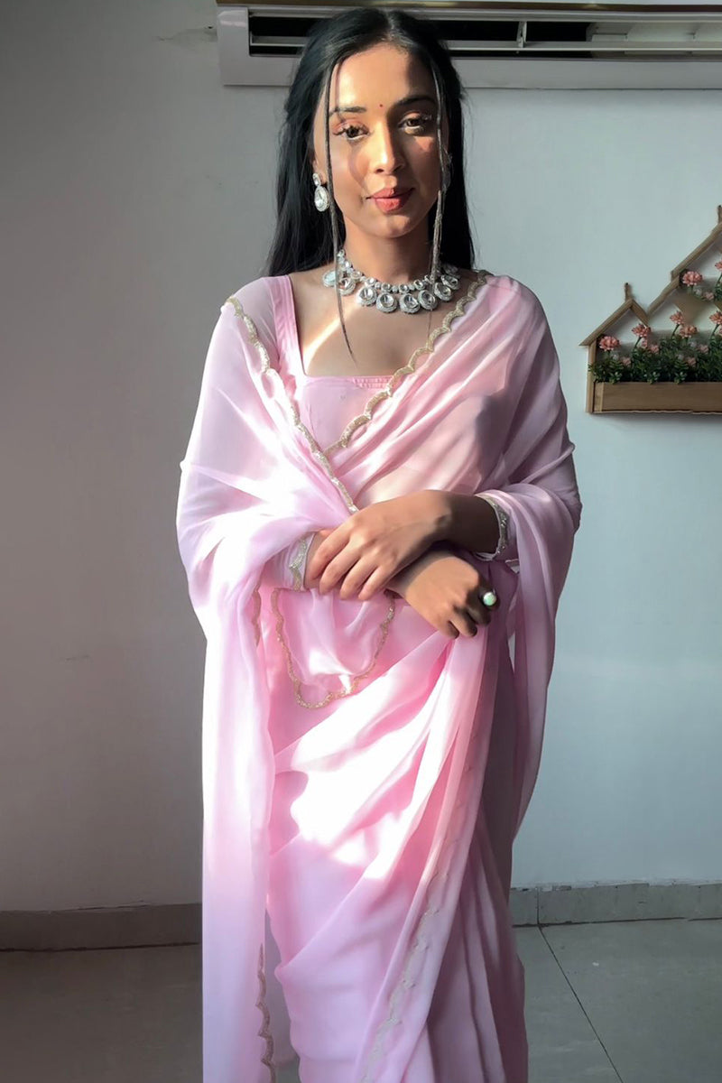 Beguiling 1-Minute Ready To Wear Baby Pink Georgette Saree
