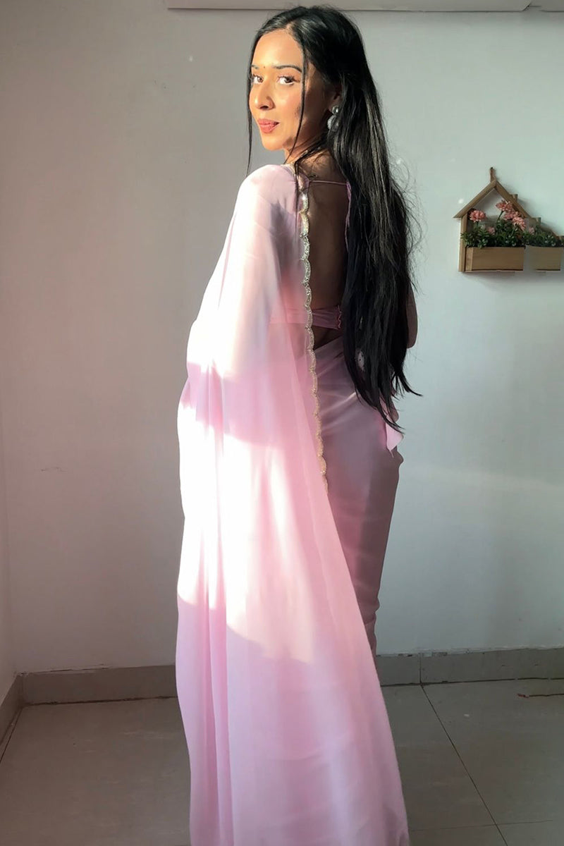 Beguiling 1-Minute Ready To Wear Baby Pink Georgette Saree
