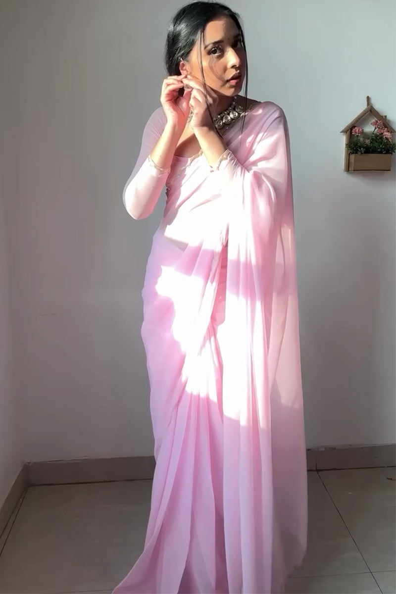 Beguiling 1-Minute Ready To Wear Baby Pink Georgette Saree