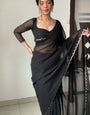Ethnic 1-Minute Ready To Wear Black Georgette Saree