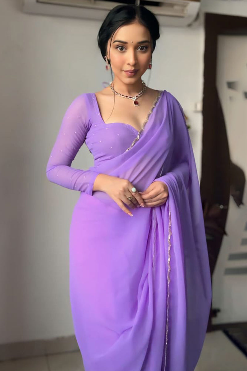 Dulcet 1-Minute Ready To Wear Lavender Georgette Saree