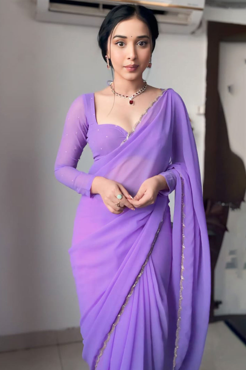 Dulcet 1-Minute Ready To Wear Lavender Georgette Saree