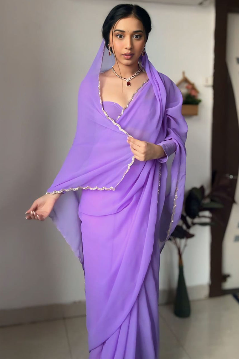 Dulcet 1-Minute Ready To Wear Lavender Georgette Saree