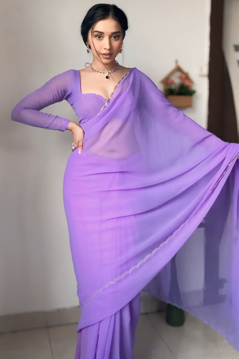 Dulcet 1-Minute Ready To Wear Lavender Georgette Saree