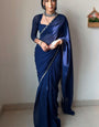 Smashing 1-Minute Ready To Wear Navy Blue Georgette Saree