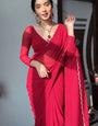 Adorable 1-Minute Ready To Wear Red Georgette Saree