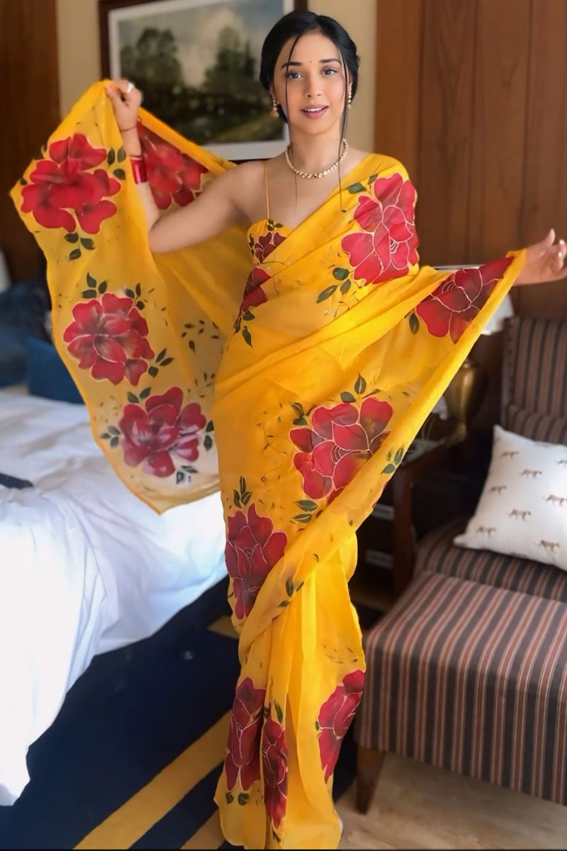 Exquisite 1-Minute Ready To Wear Yellow Georgette Saree