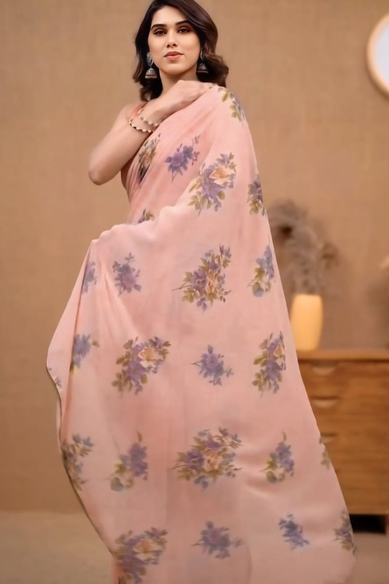 Profuse 1-Minute Ready To Wear Peach Georgette Saree