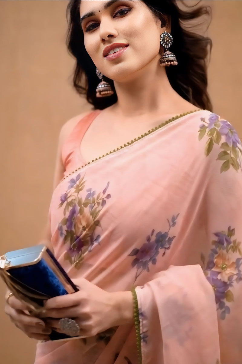 Profuse 1-Minute Ready To Wear Peach Georgette Saree