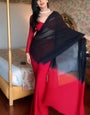 Ethnic 1-Minute Ready To Wear Red and Black Georgette Saree