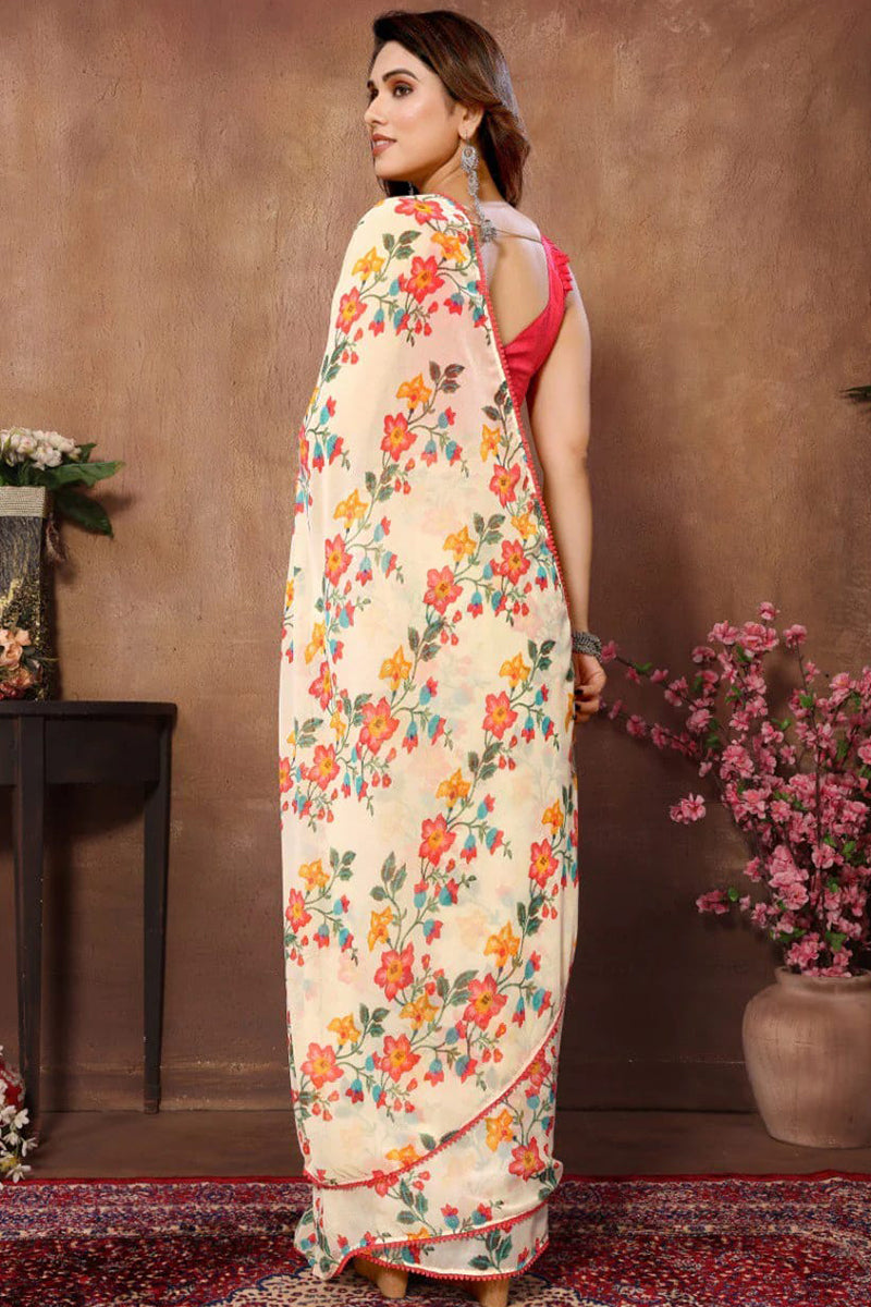 Pleasant 1-Minute Ready To Wear Beige Georgette Saree