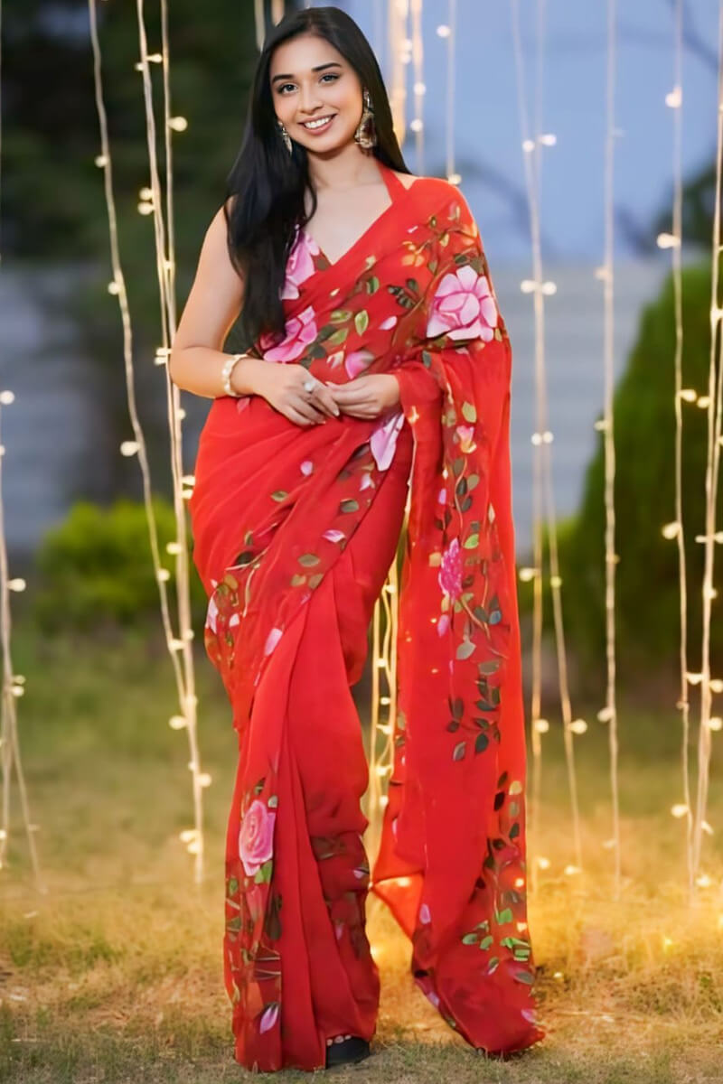 Innovative 1-Minute Ready To Wear Red Georgette Saree