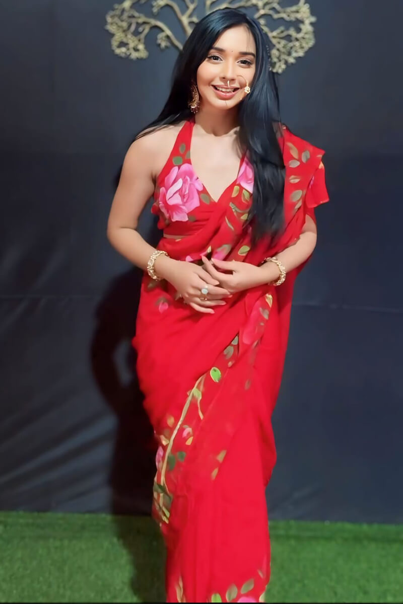 Innovative 1-Minute Ready To Wear Red Georgette Saree