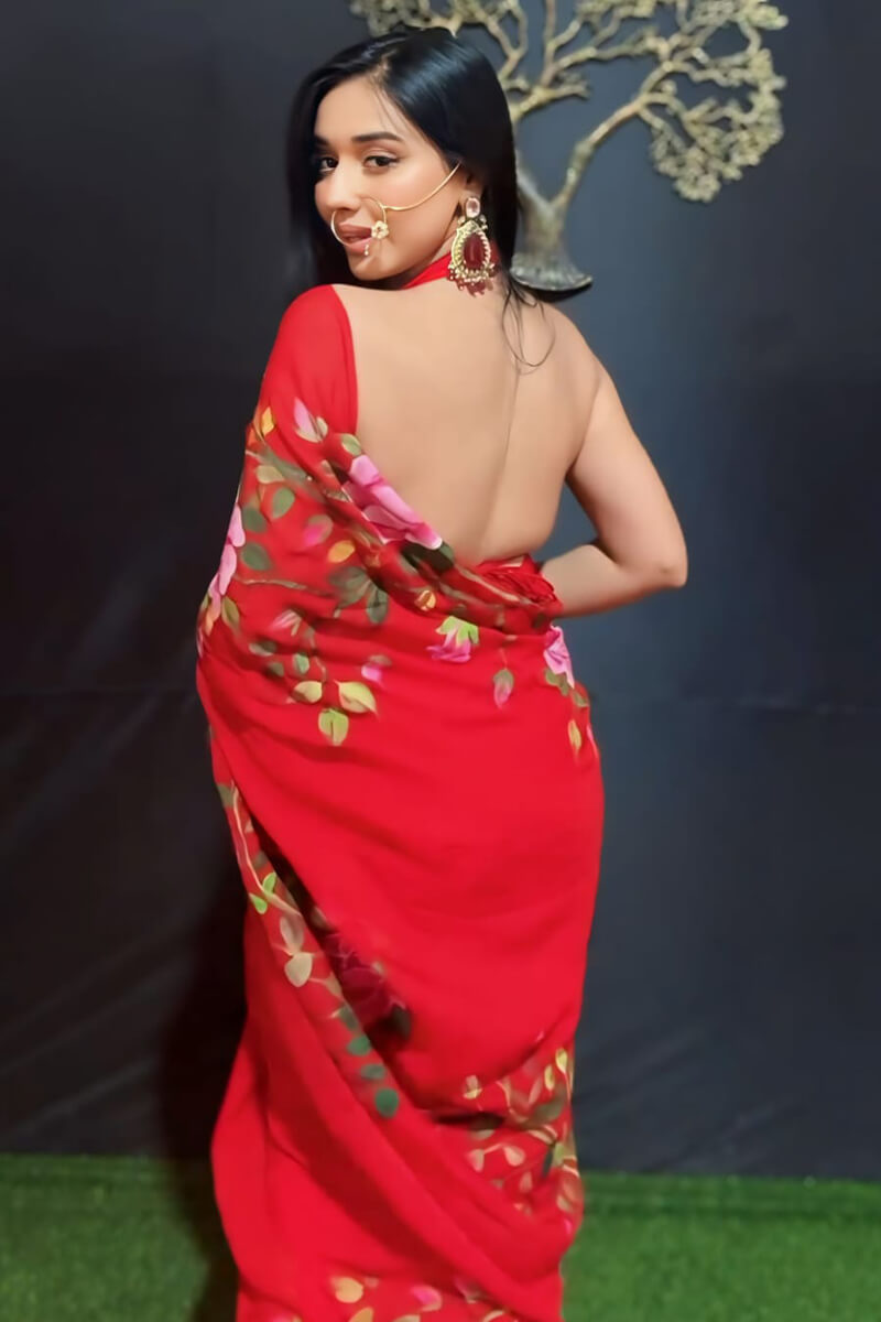 Innovative 1-Minute Ready To Wear Red Georgette Saree