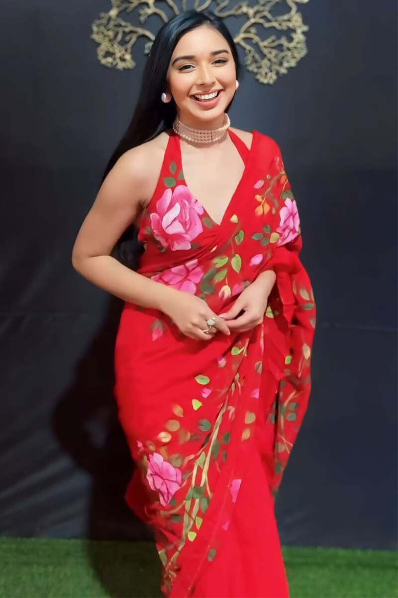 Innovative 1-Minute Ready To Wear Red Georgette Saree