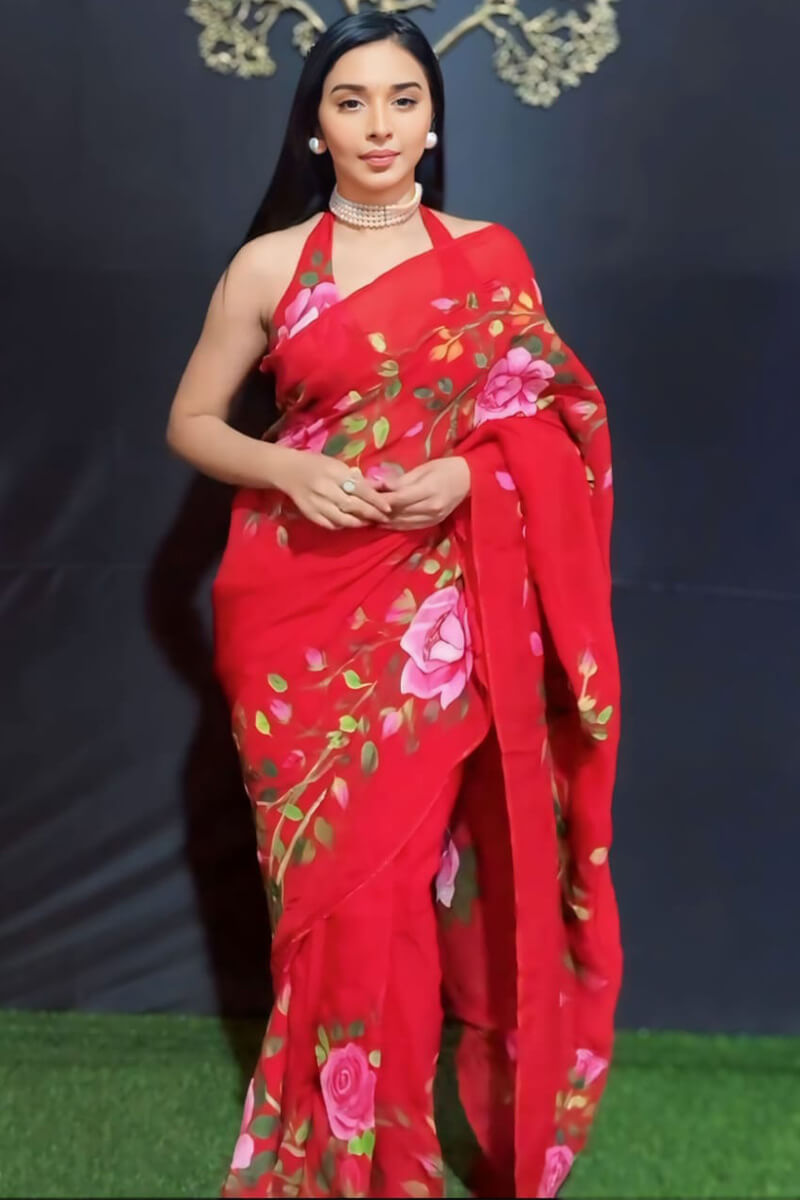 Innovative 1-Minute Ready To Wear Red Georgette Saree