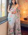 Amazing 1-Minute Ready To Wear Off White Organza Silk Saree
