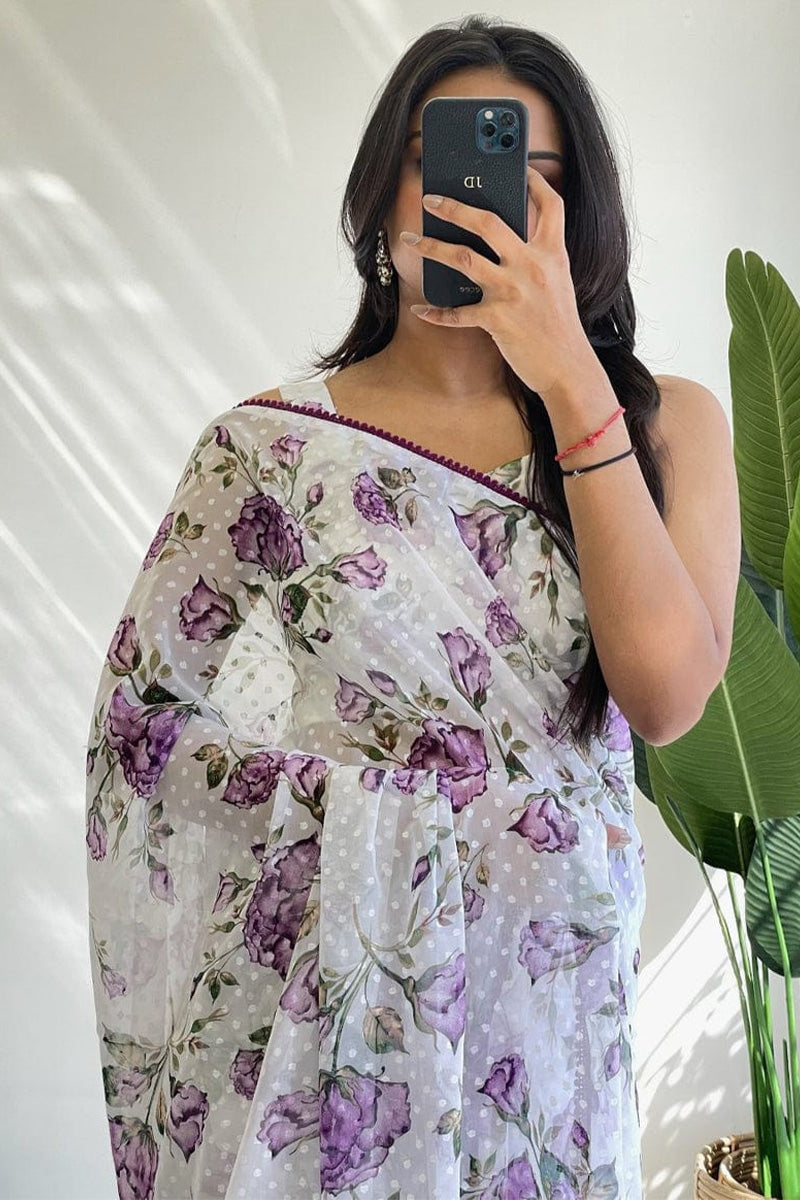 Sumptuous 1-Minute Ready To Wear White Georgette Saree