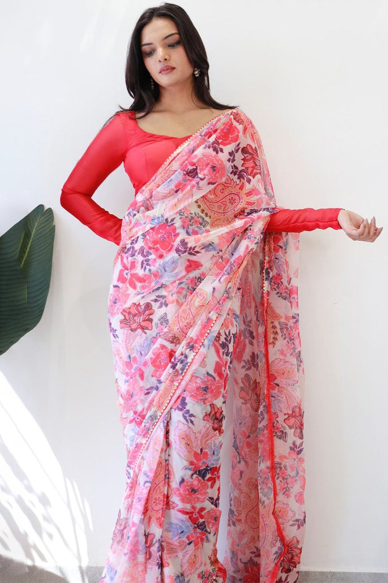 Lustrous 1-Minute Ready To Wear Pink Georgette Saree