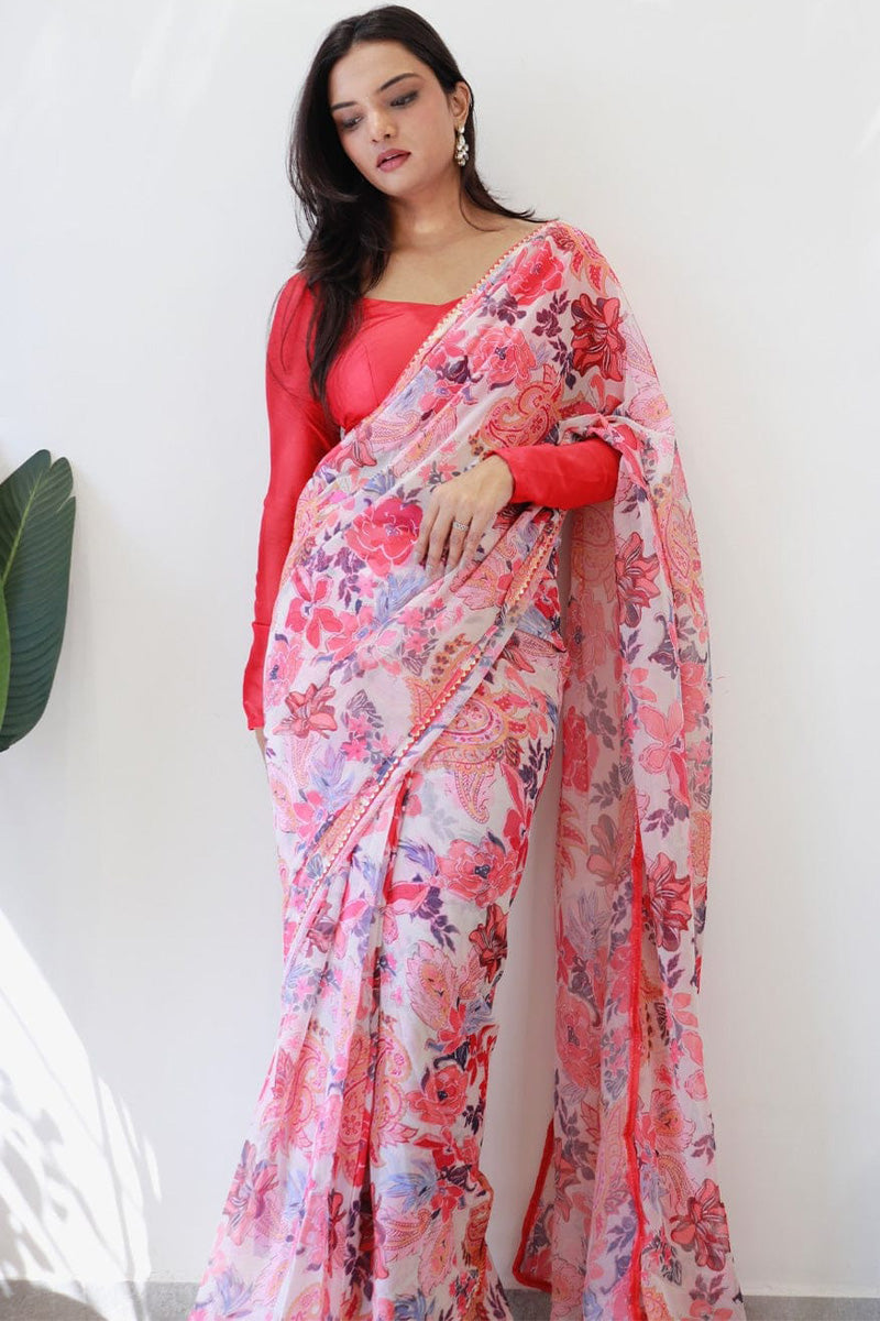 Lustrous 1-Minute Ready To Wear Pink Georgette Saree