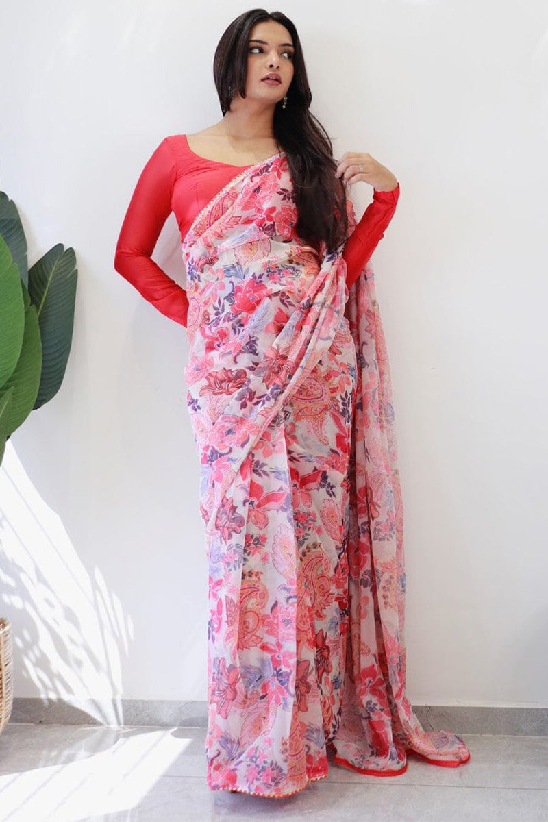 Lustrous 1-Minute Ready To Wear Pink Georgette Saree