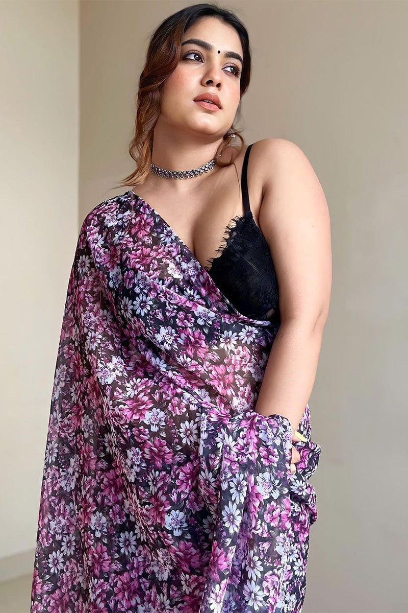 Splendiferous 1-Minute Ready To Wear Purple Georgette Saree