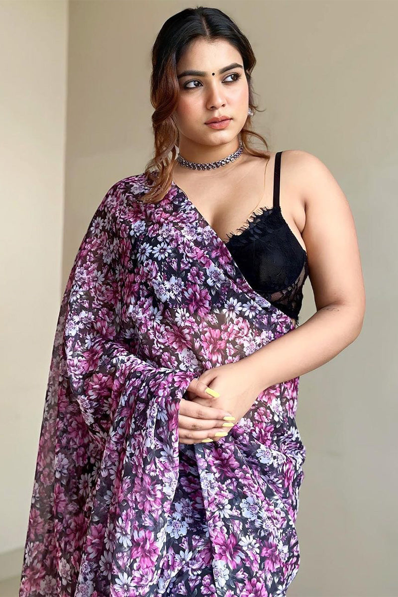 Splendiferous 1-Minute Ready To Wear Purple Georgette Saree