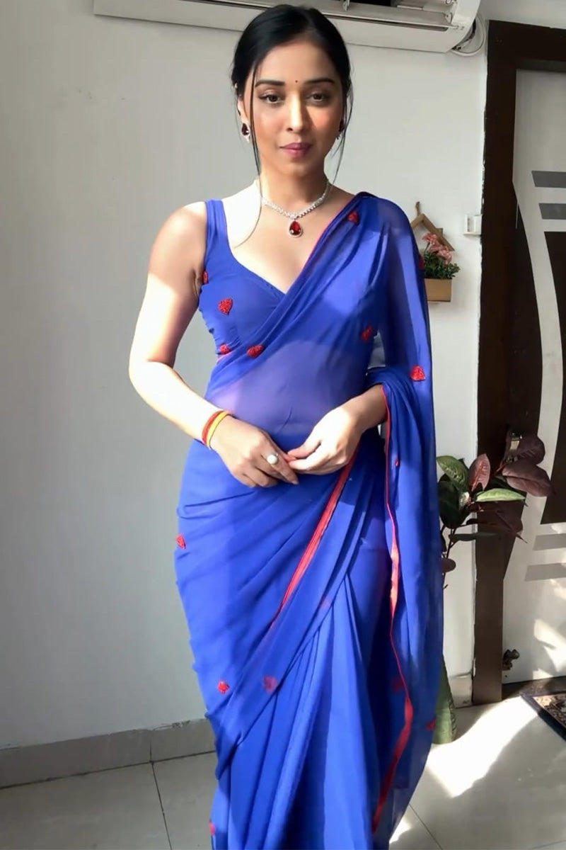 Grandiose 1-Minute Ready To Wear Blue Georgette Saree