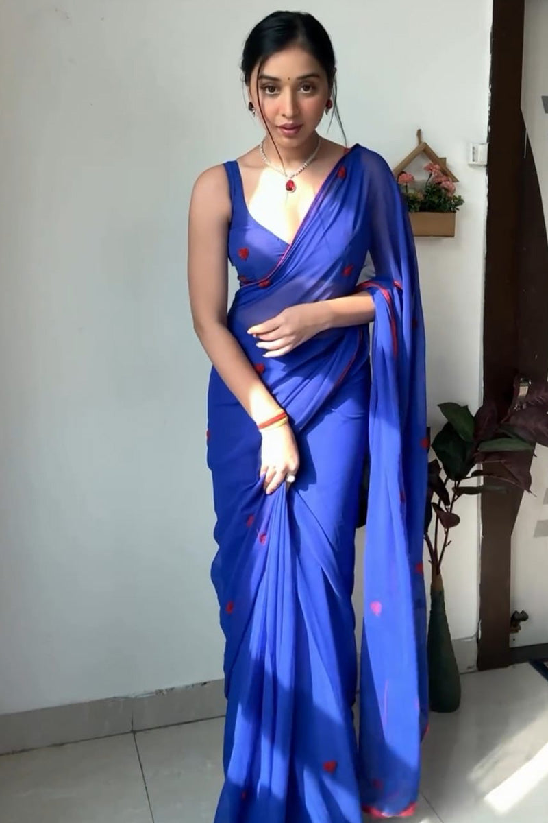 Grandiose 1-Minute Ready To Wear Blue Georgette Saree