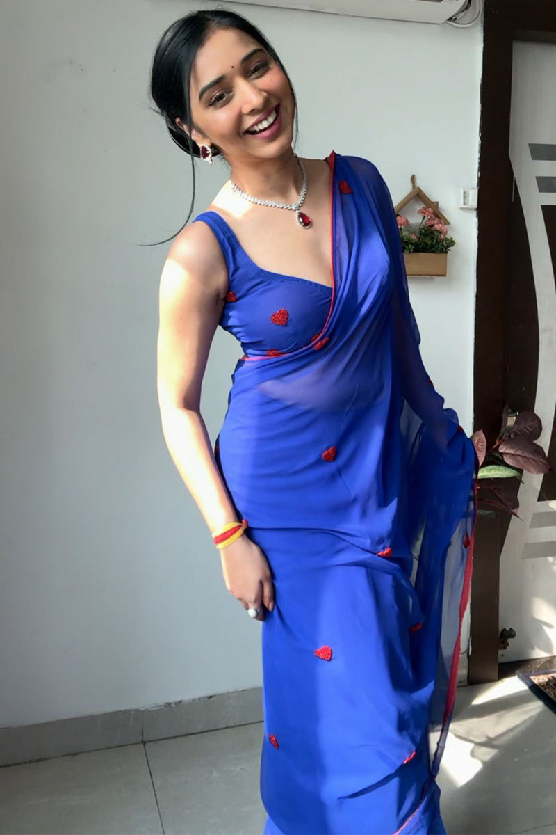 Grandiose 1-Minute Ready To Wear Blue Georgette Saree